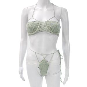 Michael Costello x Revolve Women Two-Piece Bikini Green Cotton Size XS